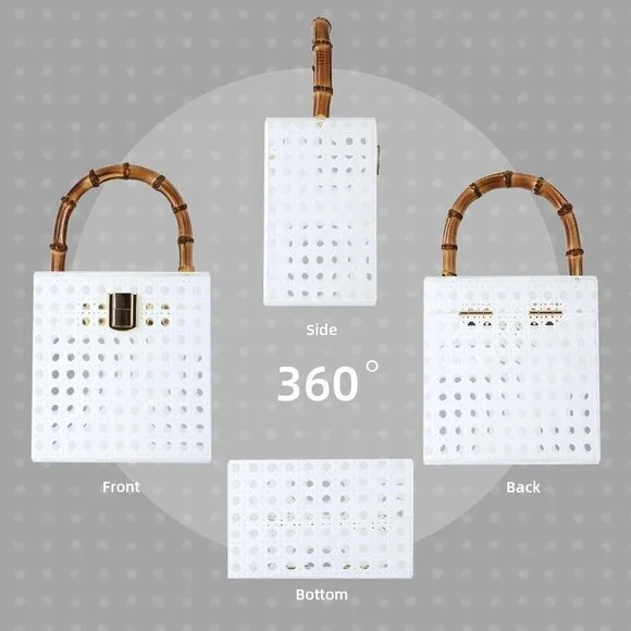 Rattan Acrylic Clutch Purse Women Formal Wedding Evening Handbag Summer Beach - Picture 3 of 7